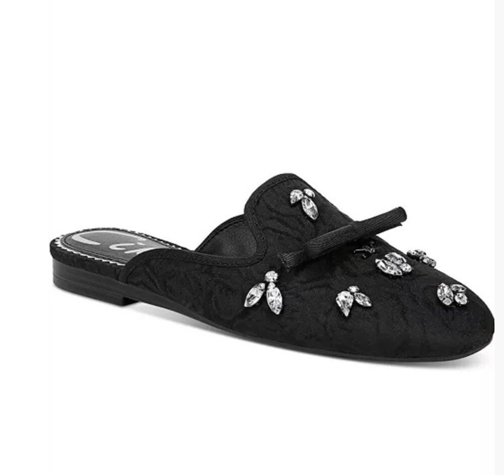 Circus NY Sam Edelman Black Jacquard Rhinestone Bow Mule Loafers Womens 6.5